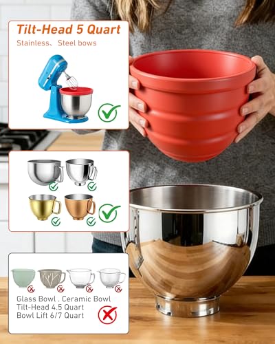 Silicone Bowl Liners for KitchenAid 5 Quart Stand Mixer, Collapsible Heavy-Duty Food Grade Silicone Bowl Inserts with Lids 3 Pack, Stable, Dishwasher Microwave Freezer Safe