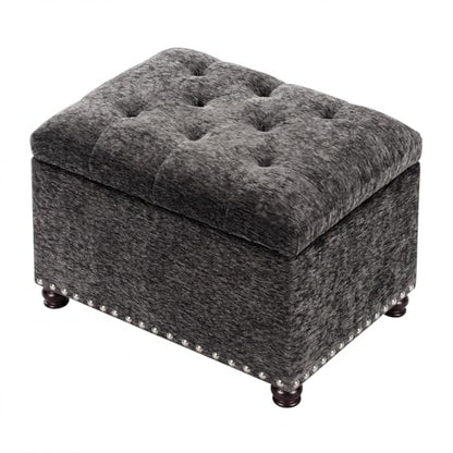 Joveco Storage Ottoman Bench, Rectangle 24" Velvet Foot Rest Stool Square Footstool for Living Room, Bedroom, Charcoal Grey - color: Charcoal Grey