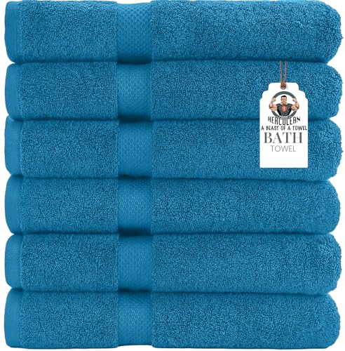 HERCULEAN Premium Bath Towels 24 x 48 Pack of 6 | Quick Dry and Highly Absorbent | 100% Cotton Terry Towels for Bathroom - Perfect for Shower - Pool and Spa - Luxury Soft Towels - Teal Blue - color: Teal, size: 24" x 48" PK 6