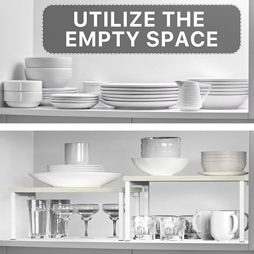 Simple Houseware Expandable Stackable Cabinet and Counter Shelf Organizer with Wooden Surface, 7.6'' D x 11.75'' W x 6.1'' H, Maple - color: Maple