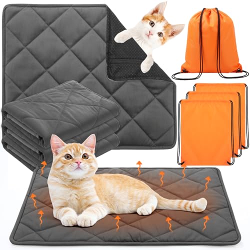 Riakrum 4 Pack Self-Heating Pet Mat for Cats and Small Dogs, Removable Washable Cover, Non-Slip Thermal Bed for Indoor/Outdoor Use, Portable and Comfortable for Pets(24 x 18 Inches)