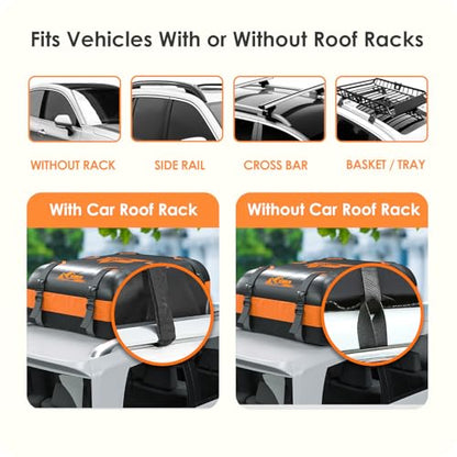 Car Rooftop Cargo Carrier Bag 20 Cubic Feet, 100% Waterproof Heavy Duty Car Roof Bag for All Vehicle with/Without Racks - Anti-Slip Mat, 6 Door Hooks, Storage Bags, 5CM Straps(Orange)