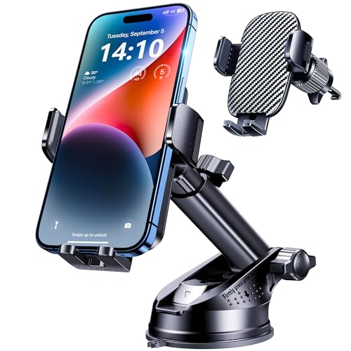 GUWEZ Phone Holders for Your Car [Military Grade Suction Ultra Strong Base] Cell Phone Car Holder 3 in 1 Dashboard/Windshield/Air Vent Hands-Free for Video Installation Kit iPhone Android