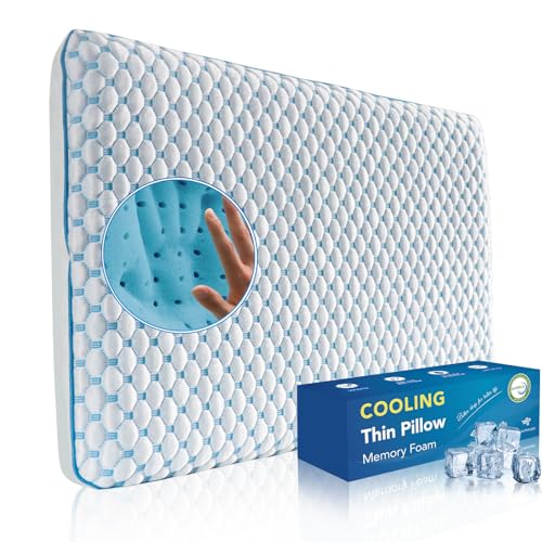 Stomach Sleeping Pillow for Shoulder and Neck Pain Relief, Thin Memory Foam Pillows - Cooling Slim Gel Memory Foam Pillow for Stomach and Back Sleepers ,Low Profile pillows 2.75-inches -King size - size: 2.75"H (King) Ultra Slim