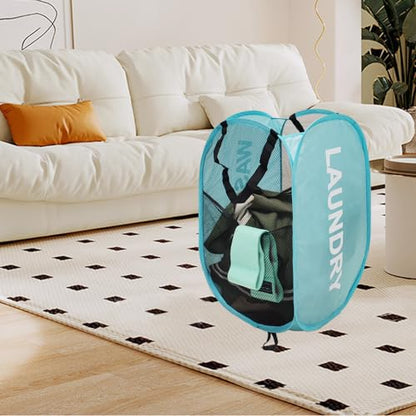 2Pack Collapsible Laundry Baskets Pop Up Laundry Hamper Mesh Storage Bins Clothes Hamper for Laundry, Blue - color: Sky Blue - 2Pack