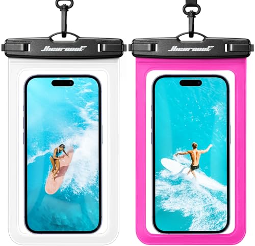 Hiearcool Universal Waterproof Phone Pouch,IPX8 Cell Phone Waterproof Case Up to 8.3" for iPhone 17 16 15 14 13 Pro Max,Beach Essentials Vacation Must Haves-Clear&Bright Red-2Pack - color: Clear&Bright Red