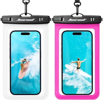 Hiearcool Universal Waterproof Phone Pouch,IPX8 Cell Phone Waterproof Case Up to 8.3" for iPhone 17 16 15 14 13 Pro Max,Beach Essentials Vacation Must Haves-Clear&Bright Red-2Pack - color: Clear&Bright Red