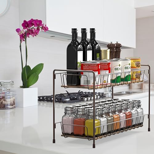Simple Houseware Countertop Spice Rack 2-Tier Kitchen Spice Organizer Storage Shelves, Bronze - color: Bronze
