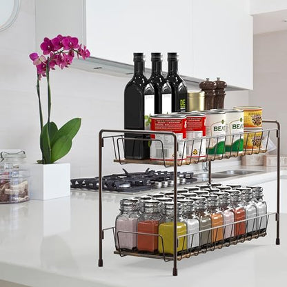 Simple Houseware Countertop Spice Rack 2-Tier Kitchen Spice Organizer Storage Shelves, Bronze - color: Bronze