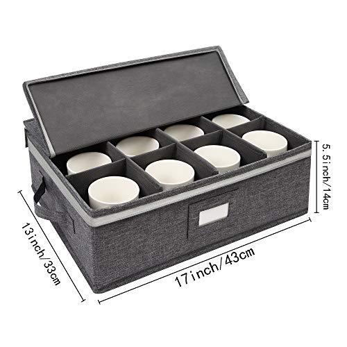popoly Cup and Mug Storage Box 2 Pack, Coffee Mug Storage Holds 24 Mugs, Tea Cups and Glasses with with Hard Shell and Dividers, Hard Top, Sides and Stackable (Grey) - size: 2 Pack