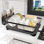 Dish Drying Rack for Kitchen Counter – Large Capacity Single Tier Dish Drainer with Utensil Holder & Cutlery Tray, Space Saving Countertop Organizer, Black - color: Single Tier - Black
