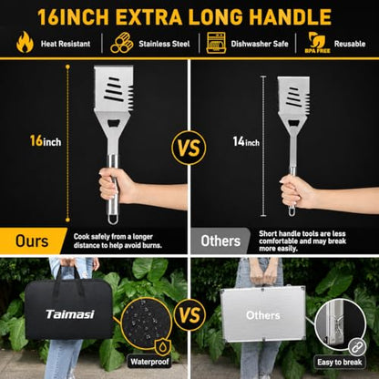 34Pcs Grill Accessories Grilling Gifts for Men, 16 Inches Heavy Duty BBQ Accessories, Stainless Steel BBQ Tools with Thermometer, Grill Mats for Backyard, BBQ Gifts Set for Men Women