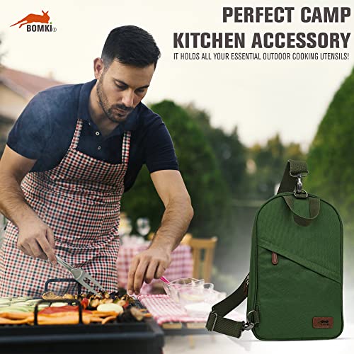 BOMKI Grilling & Camping Cooking Utensils Set - BBQ & Camping Kitchen Set with Case - style: Green Lite