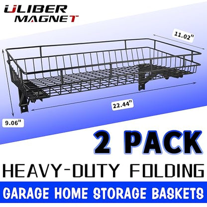 ULIBERMAGNET Large Folding Garage Shelf,Heavy Duty Wire Basket Storage Shelving,400LB Wall Mounted Storage DIY Folding Utility Racks for Garage, Office, Basement, Closet, Kitchen, Laundry - style: 400LB Folding Storage Baskets