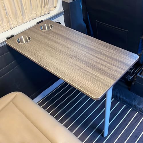 RV Wall Mounted Table With Two Cup Slots Rv Dinette Table Wall Mounted Desk Wood Folding Camper Table for Motorhome Home Office Folding RV Table For Small Space Foldable Multifunctional Table(Gray) - color: Grey