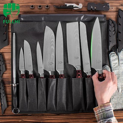 FULLHI 15pcs Japanese Knife Set with Magnetic Knife Block Holder, Japan Stainless Steel Blades, Ergonomic Handles for Professional and Home Cooking（Coffee wood, Magnetic Block Knife Set) - color: Coffee wood, size: Magnetic Block Knife set