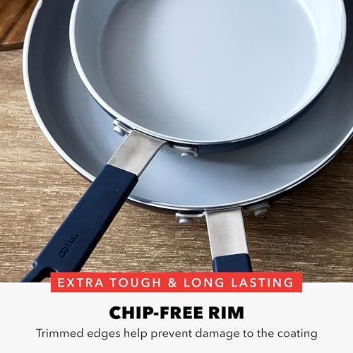 GreenPan x Bobby Flay 13 Piece Nonstick Cookware Pots and Pans Set, PFAS-Free Diamond Ceramic, Induction Suitable, Easy Clean Dishwasher & Oven Safe, Stay-Cool Silicone Handles, Glass Lids, Navy Blue - color: Navy Blue