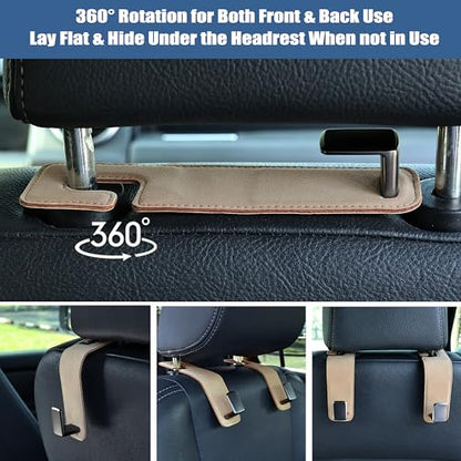 Amooca Car Seat Back Hook Universal Auto Storage Hanger Suede with Metal Car Seat Organizer for Handbag Purse Coat Umbrellas Grocery Bags 2 Pack Beige - color: Beige