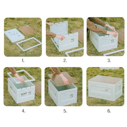 Foldable Closet Box Car Storage Container Camping Folding Storage Box Wood Lid Camping Storage Bin - color: White-50L