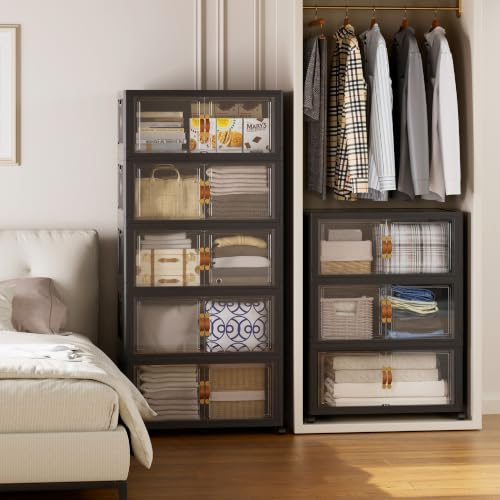 SAILUN 848QT/212Gal Stackable Storage Bins with a Lid, Collapsible Storage Bins with Doors, Folding Cabinet for Home Closet Organization,8 Pack-26 W x 16.5" D x 114.2" H Black - color: Black-110qt, size: 2 lid 8 Pack