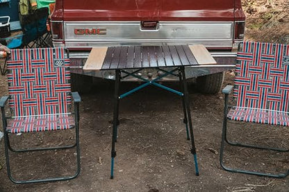 MOUNTAIN SUMMIT GEAR Bamboo/Aluminum Roll-Top Camping Table - Hybrid and Portable Aluminum-Top/Bamboo Folding Table with Adjustable Height Steel Frame by Caddis Sports