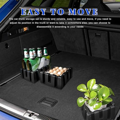 4 PCS Multipurpose Cargo Organizer Blocks, Plastic Trunk Storage Organizer Blocks for Felt Carpet, Space Saving Cargo Trunk Divider Adjustable Blocks for Truck SUV Van