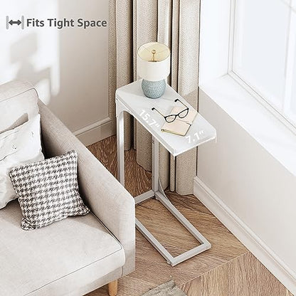 QEEIG Narrow C Shaped Side Table Set of 2 Living Room Sets Slim Couch Tray Tables Skinny Thin Small Modern 7 inch Width, White (017-18WW) - color: B. White, size: 7.1" Width