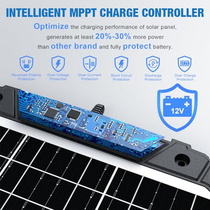 Sun Energise 25W 12V Solar Powered Battery Charger & Maintainer, Built-in Smart MPPT Charge Controller, Waterproof 25 Watt 12 Volt Solar Panel Trickle Charging Kits for Car Auto Boat RV Marine Trailer - color: Green, 25W PRO