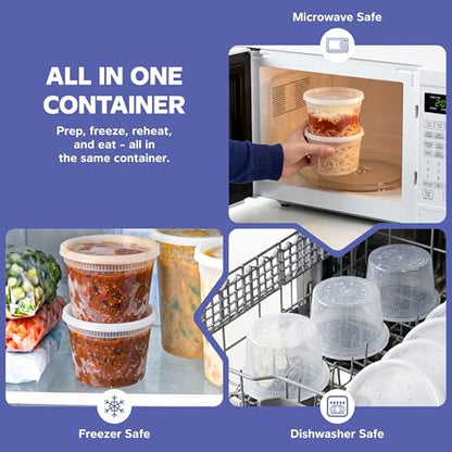 GUSTO [48 Sets 16 oz. Plastic Deli Disposable Food Storage Containers With Airtight Lids (Formerly Comfy Package) - size: 16 oz