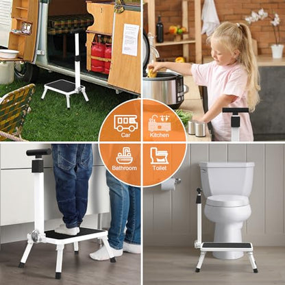 Step Stools for Adults, Foldable Step Stool with Handle for Elderly Seniors Stepping Stool with Non-Slip Step Platform Metal Stool in Kitchen, Bedroom,Bathroom,330 Lbs Capacity(Patent Protection)
