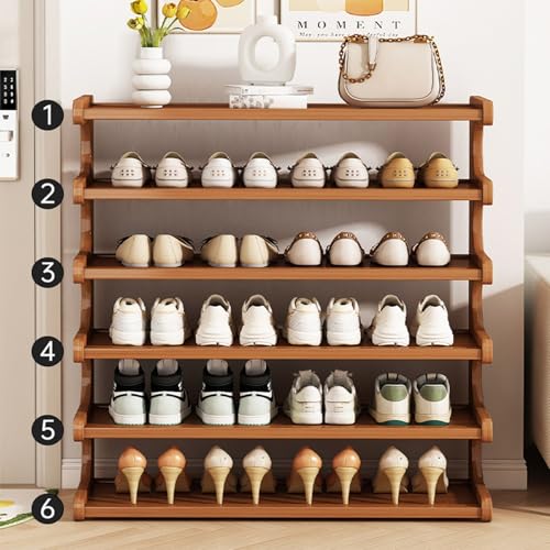6-Tier Wood Grain Shoe Rack, Tall Free Standing Shoe Storage Organizer, Space Saving Shoe Shelf for Closet, Bedroom, Entryway and Small Spaces, Easy Assembly - size: 6th floor