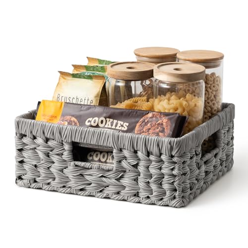 GRANNY SAYS Wicker Basket for Organizing, Wicker Storage Baskets for Shelves, Woven Baskets for Pantry Storage, Rectangle Basket, Gray, 1Pack - color: Gray, size: 13"L x 10¾"W x 4¾"H