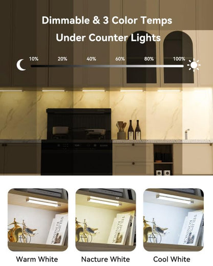 Under Cabinet Lights 8 Inch 3-Pack, Rechargeable Battery Operated Motion Sensor Light Indoor, Dimmable Closet Lights, Wireless Under Counter Lights for Kitchen, Stairs - size: 8inch-3pack