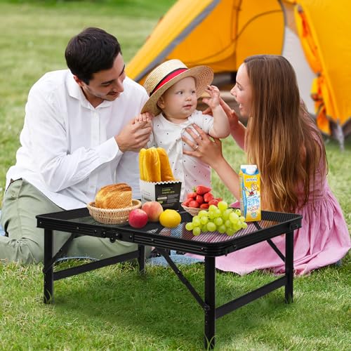 Grill Table Camping Table Portable Folding Table,Height Adjustable Collapsible with Mesh Desktop,Lightweight Metal Table for Camp, BBQ, Picnic, RV, Outdoor Cooking, Travel