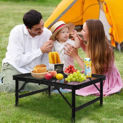 Grill Table Camping Table Portable Folding Table,Height Adjustable Collapsible with Mesh Desktop,Lightweight Metal Table for Camp, BBQ, Picnic, RV, Outdoor Cooking, Travel