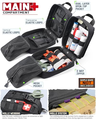 LIVANS 1000D First Aid Bag Empty Medical Ifak Pouch Molle EMT Pouches Rip-Away Tactical Military Trauma Emergency Medic Bag - color: Black-small Size(5.7"lx 3.4"w X 7.9"h)