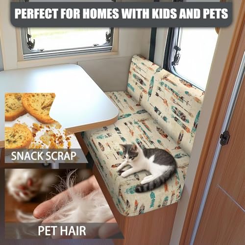 Southwestern RV Dinette Cushion Covers Indian Feathers Print Camper Cushion Covers Stretch Couch Cover 2 Cushion Slipcovers Washable Reusable RV Bench Seat Covers for Travel Trailer Couch - color: Indian Feathers
