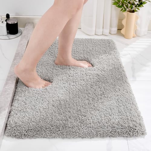 Disolla Grey Bathroom Rug 20x32 - Non-Slip Plush Thick Bath Mat, Highly Absorbent & Ultra Soft Fluffy Floor Mat, Machine Washable for Shower and Tub - color: Grey, size: 1'8" x 2'8" (20''x32'' Bathroom Rug)