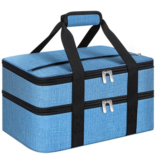 Double Insulated Casserole Carrier, Portable Casserole Carrier for Hot or Cold Food Lunch Tote Warmer or Cooler Bag, Lasagna Lunch Bag for Potluck Parties- Fits 9" x 13" Baking Dish-Azure - color: Azure, size: 16x10x7.2 in