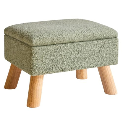 YMYNY Storage Ottoman,Small Foot Stool, 15.75"×11.81"×11.02" Green,HBD042GR | Teddy Velvet,Sturdy Wood Legs,Footstool with Padded Seat, For Living Room Bedroom Couch Entryway - color: Green