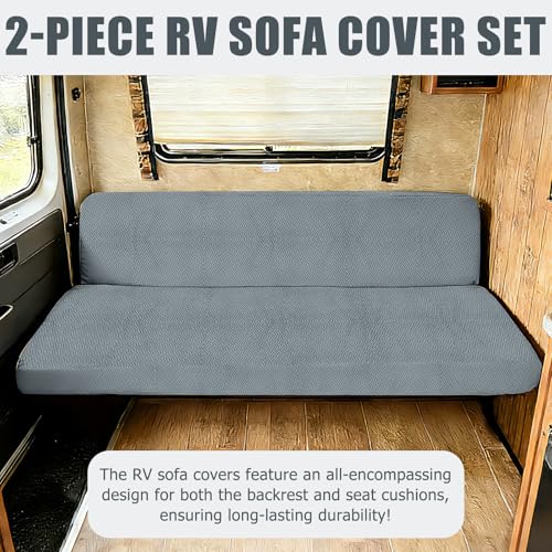 2 Piece RV Couch Covers for Sofa Bed, Stretch Elastic Camper Slipcover for RV Jackknife Sofa Bed, Washable Anti-Slip Furniture Protector, Pet Friendly & Wrinkle Free (Grey) - color: Grey