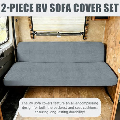 2 Piece RV Couch Covers for Sofa Bed, Stretch Elastic Camper Slipcover for RV Jackknife Sofa Bed, Washable Anti-Slip Furniture Protector, Pet Friendly & Wrinkle Free (Grey) - color: Grey