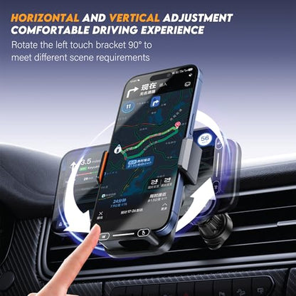 Wireless Car Charger Phone Holder, 15W Auto Clamping Car Phone Mount Charger with Gesture Control, 90 Degree Auto Rotation, Dual Vent and Dashboard Mount for iPhone and Android