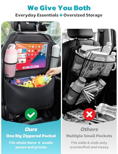 Oasser Seat Back Protector Kick Mats Backseat Car Organizers | 2 Pack, 1 Tissue Box, 12.9" Touch Screen Tablet Holder, Large Back of Seat Protector and Storage for Kids, 8 Pockets, Black