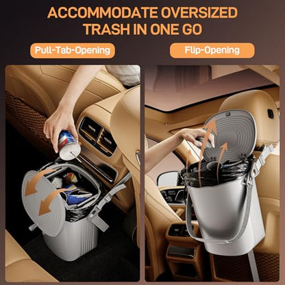 Waretary Trash Can for Car Garbage: Leakproof Silicone Car Waste Bin w/Lid for Drivers and Passengers; 2 Gallon Garbage Container for Vehicle, Sedan, SUV, Van, MPV & Truck (Gray) - color: Gray