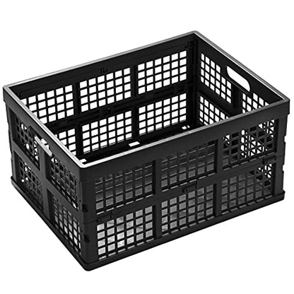 Eslite 34L Large Plastic Folding Storage Crates,Collapsible Crates for Storage,Pack of 3 (Black) - color: Black