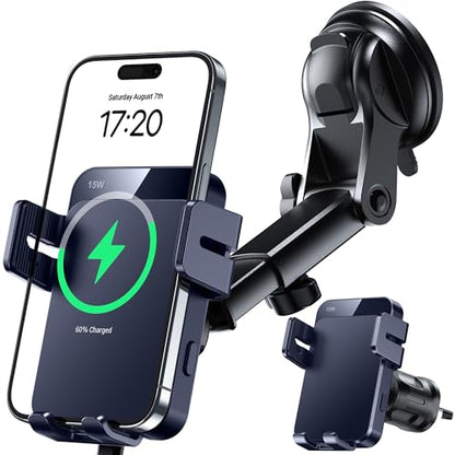 MOKPR Wireless Car Charger, 15W Auto Clamping Car Charger Dash Windshield Air Vent Phone Holder Compatible with iPhone 16 15 14/13/13 Pro/12 pro/12/11/X/8, Samsung S24/S23/S22 - color: Royal blue
