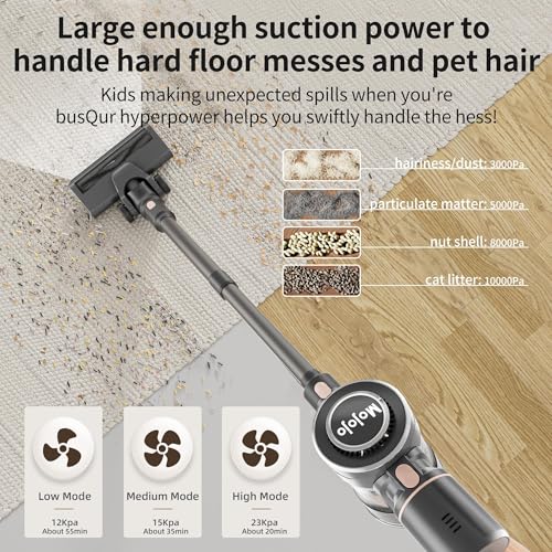 Mojojo Cordless Stick Vacuum Cleaner, 23KPa Handheld Rechargeable Battery Lightweight Small Silver Gray Electirc Broom, 55Mins Runtime for Home Hard Floor Carpet Pet Hair Cleaning