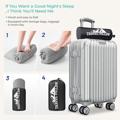 Travel Pillow Memory Foam Pillows, Camping Pillow-Compressible Medium Firm, Breathable Cover, Ideal Backpacking Hiking, Bed Pillows, Airplane and Car (Light Grey, M) - color: Light Grey, size: M-17.7*11.8in