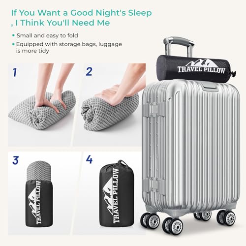 Travel Pillow Memory Foam Pillows, Camping Pillow-Compressible Medium Firm, Breathable Cover, Ideal Backpacking Hiking, Bed Pillows, Airplane and Car (Light Grey, L) - color: Light Grey, size: L-23.6*15.7in